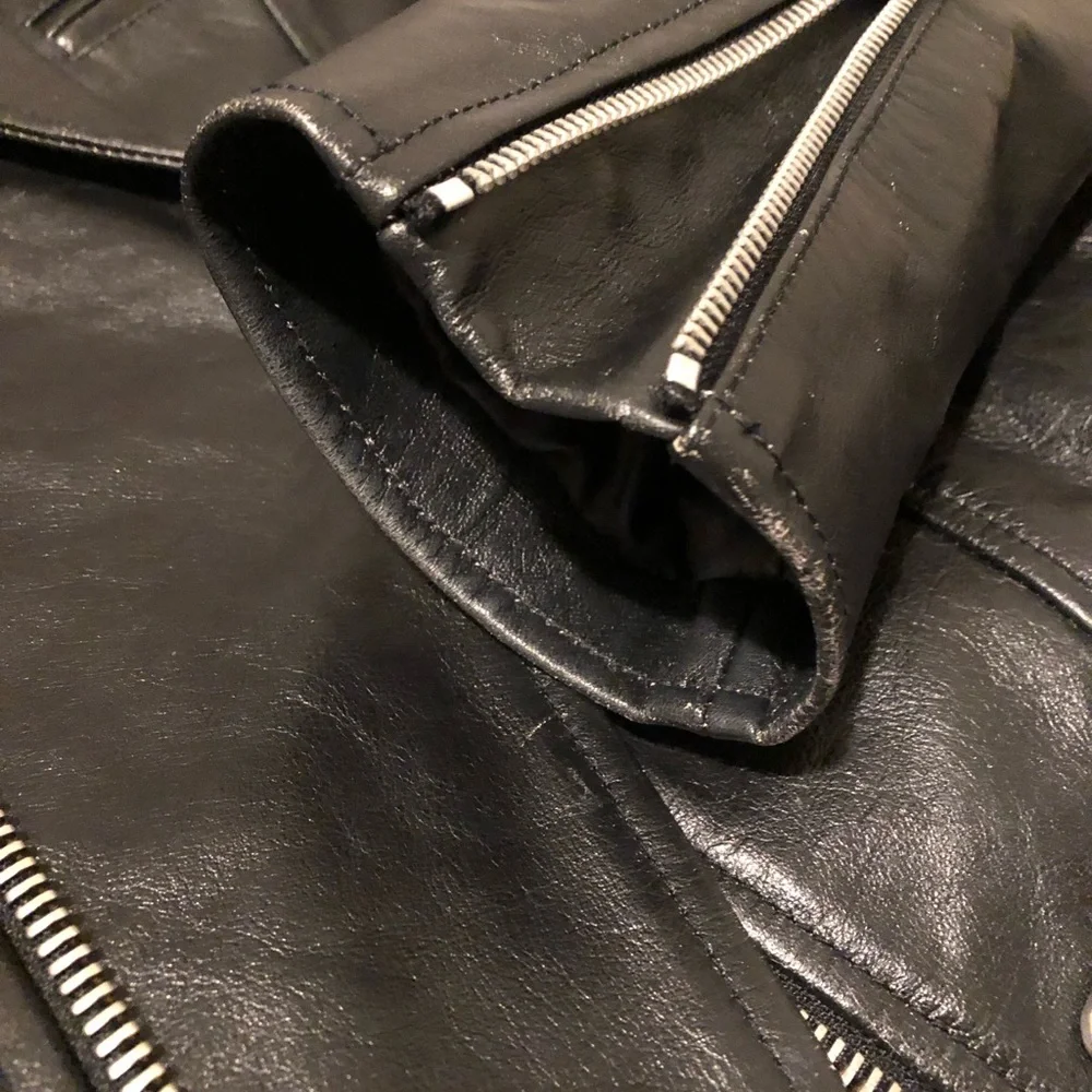 Ag Adriano Goldschmied Black Leather Moto Jacket - Picture 8 of 12